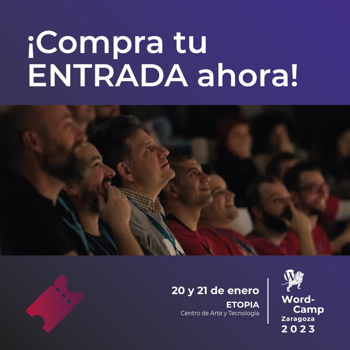 El 20-21 de enero regresa la WordCamp Zaragoza 2023 en el edificio Etopia; un congreso oficial sobre el mundo WordPress. Habrá talleres, ponencias... y hasta snacks para picar y un tur para visitar la ciudad. Te lo recomiendo sea cual sea tu nivel o perfil
zaragoza.wordcamp.org/2023/tickets/
