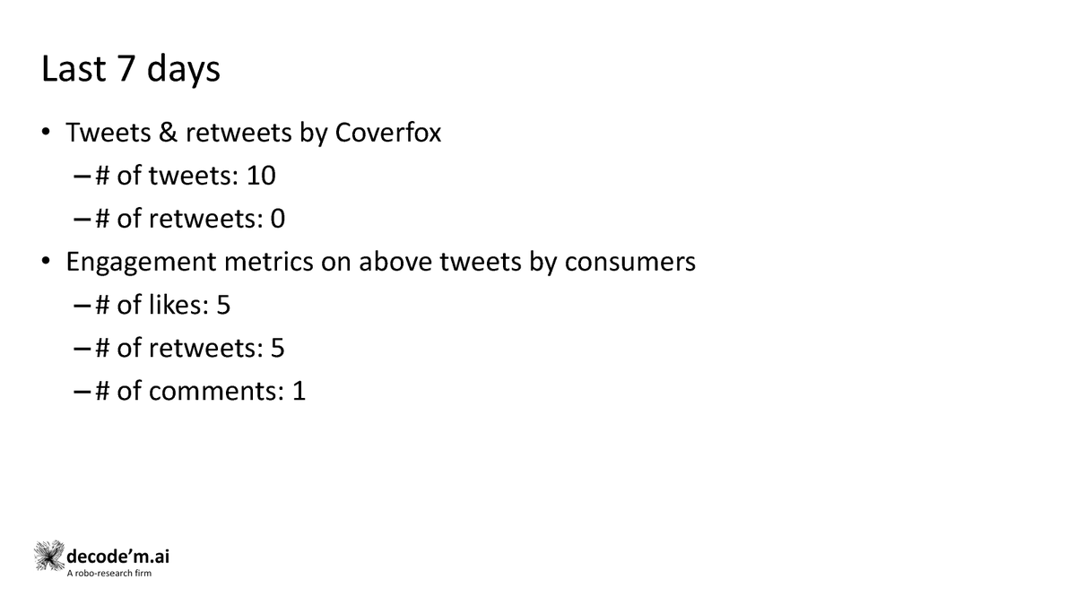 decodeminsights's tweet image. Twitter 7 days summary for @Coverfox. 

Generate your own deepdive at decodem.ai
#coverfox