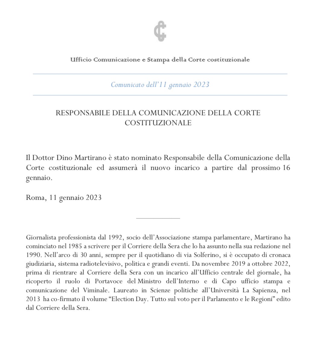 CorteCost's tweet photo. Responsabile della Comunicazione della Corte costituzionale.

https://t.co/yG2AFSg1un

#Cortecostituzionale https://t.co/k32tAeXGKG