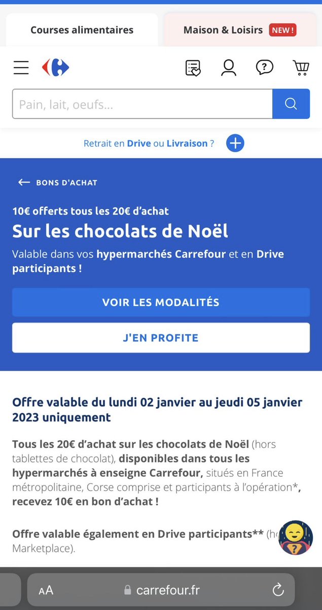 Sebi97075168's tweet photo. @CarrefourFrance Promo 10€ en bons d’achat tous les 20€ de chocolats de Noël pas appliqué automatiquement??? Carte 9135720000105320125.
Service clientèle contacté mais en attente de réponse depuis 4 jours! Promo affichée lors de mon achat “Les Ulis” et Limours https://t.co/2sI0Bw5ssN