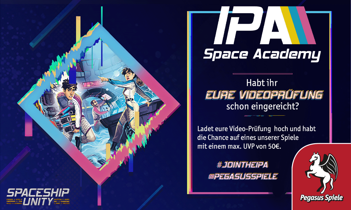 pegasusspiele's tweet photo. Werdet Teil der IPA! #jointheipa
Wenn ihr es immer noch nicht gemacht habt, wird es jetzt Zeit eure Videoprüfungen der Folge 0 von SPACESHIP UNITY einzureichen. Sichert euch damit die Chance auf eines unserer Spiele im Wert von bis zu 50€.
Es gibt keine Zeit zu verlieren! https://t.co/C31ZwsKkTY