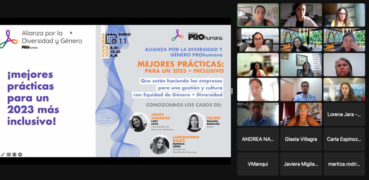 Comenzamos el primer webinar del año con la Alianza por la Diversidad y Género PROhumana 💚 “Mejores prácticas para un #2023 más #inclusivo”