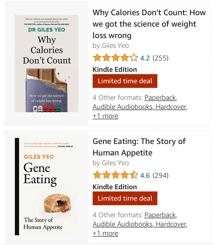 GilesYeo's tweet photo. Folks, both #GeneEating & #WhyCaloriesDontCount are available for ยฃ0.99 on @AmazonKindle for the rest of January!! https://t.co/aTec9bnial