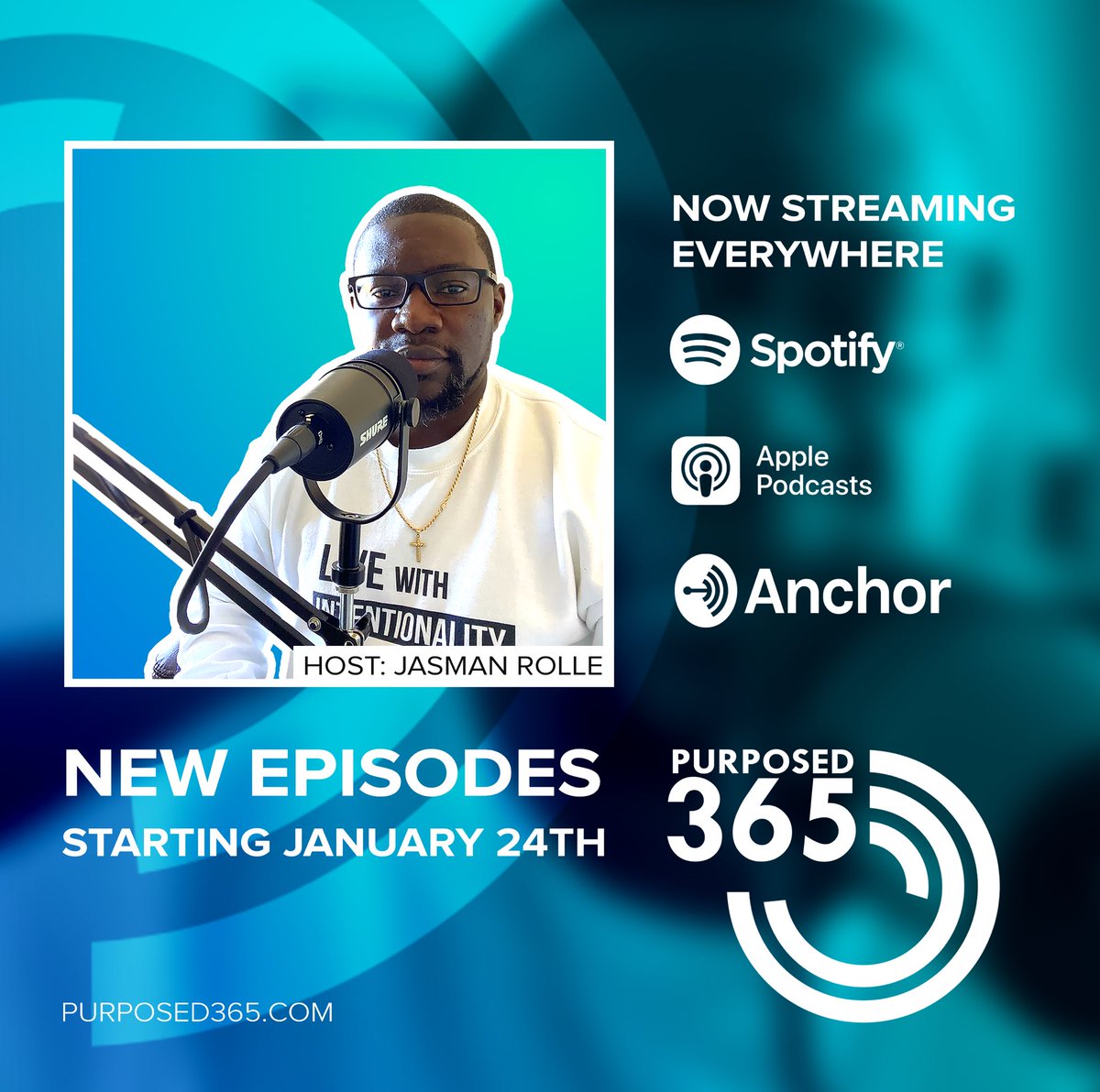 We kickoff our new podcast season on January 24th!

We are so excited for you to experience each guest and hope that every episode inspires you to continue to pursue God’s purpose for your life.

Thank you for your ongoing support! #purposed365