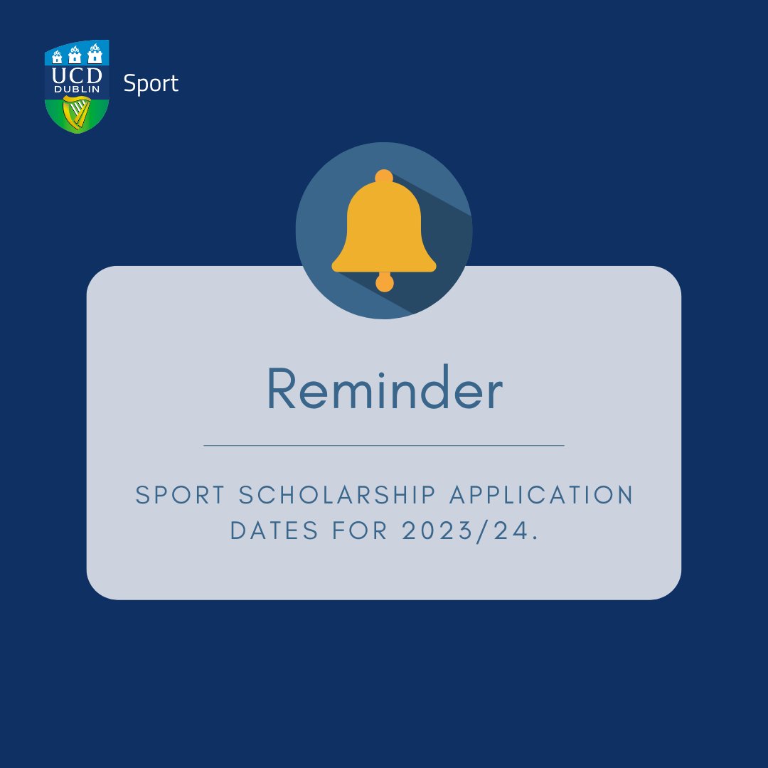 2023/24 Scholarship Application Dates ⤵️

Ad Astra Elite Sports Scholarship applications are currently open and close January 31st.

Sport Scholarship applications will open February 1st and close April 1st.

More info on our website - ucd.ie/sport/scholars…