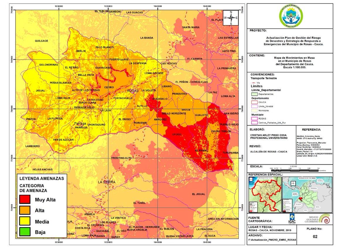 cristianpisso's tweet photo. La situación #RosasCauca es compleja, ya que se ubica en Falla Romeral, generando q el Mpio esté en Amenaza muy alta, alta y media por Movimientos en Masa, siendo un Mpio inestable, situacion q deja Desastres como #Portachuelo con 32 víctimas mortales y lo q se esta presentando. https://t.co/D2fIhweesF