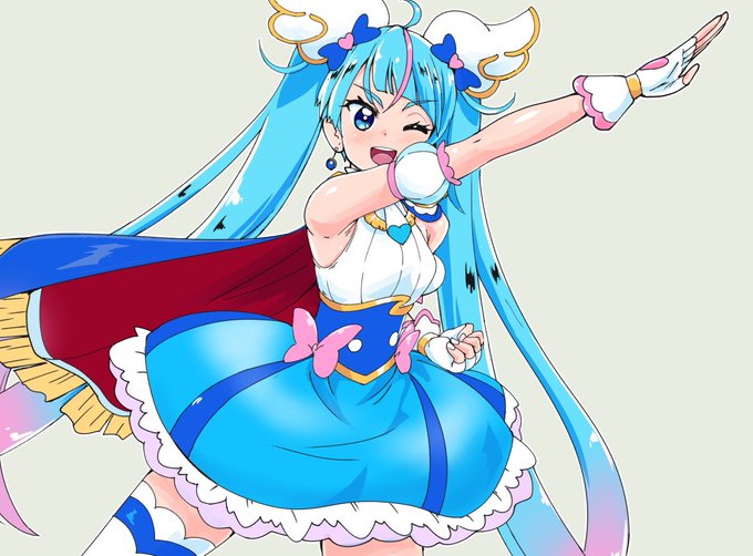 名前から体色変更と先輩特訓をネタにされまくってたキュアスカイ描いた!
デザ公開で驚きのカラーリングに界隈騒然となったけど、逆手にとってカラーチェンジ能力もっててもいいんじゃない? 