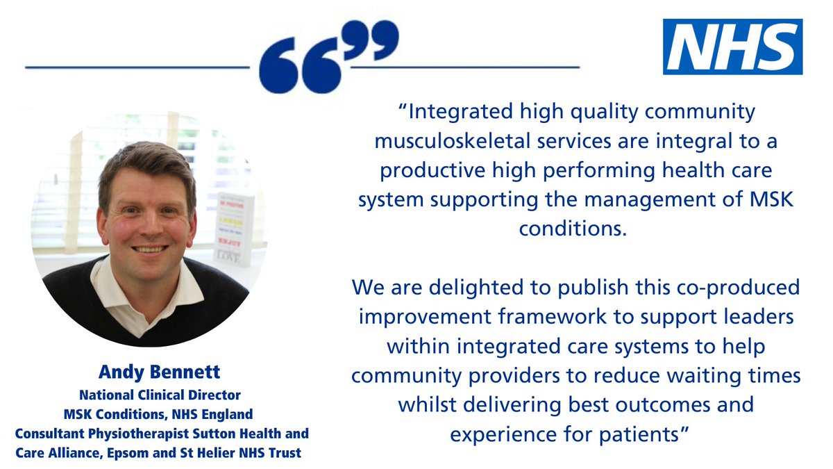 Hear @andypbennett79 talk through our new framework to reduce community #MSK waits england.nhs.uk/long-read/an-i… at Friday’s #CommunityHeathServices webinar

Register at events.england.nhs.uk/events/communi…

@krjacks #BestMSKhealth