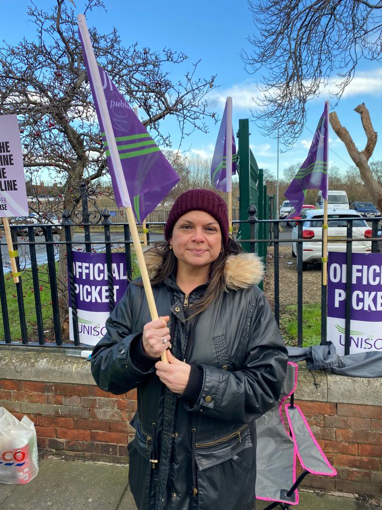 NorthernUNISON's tweet photo. Regional Convenor Nicky Ramanandi showing solidarity with striking ambulance members at Hawkey's Lane #PutNHSPayRight https://t.co/fowgwHQjH8