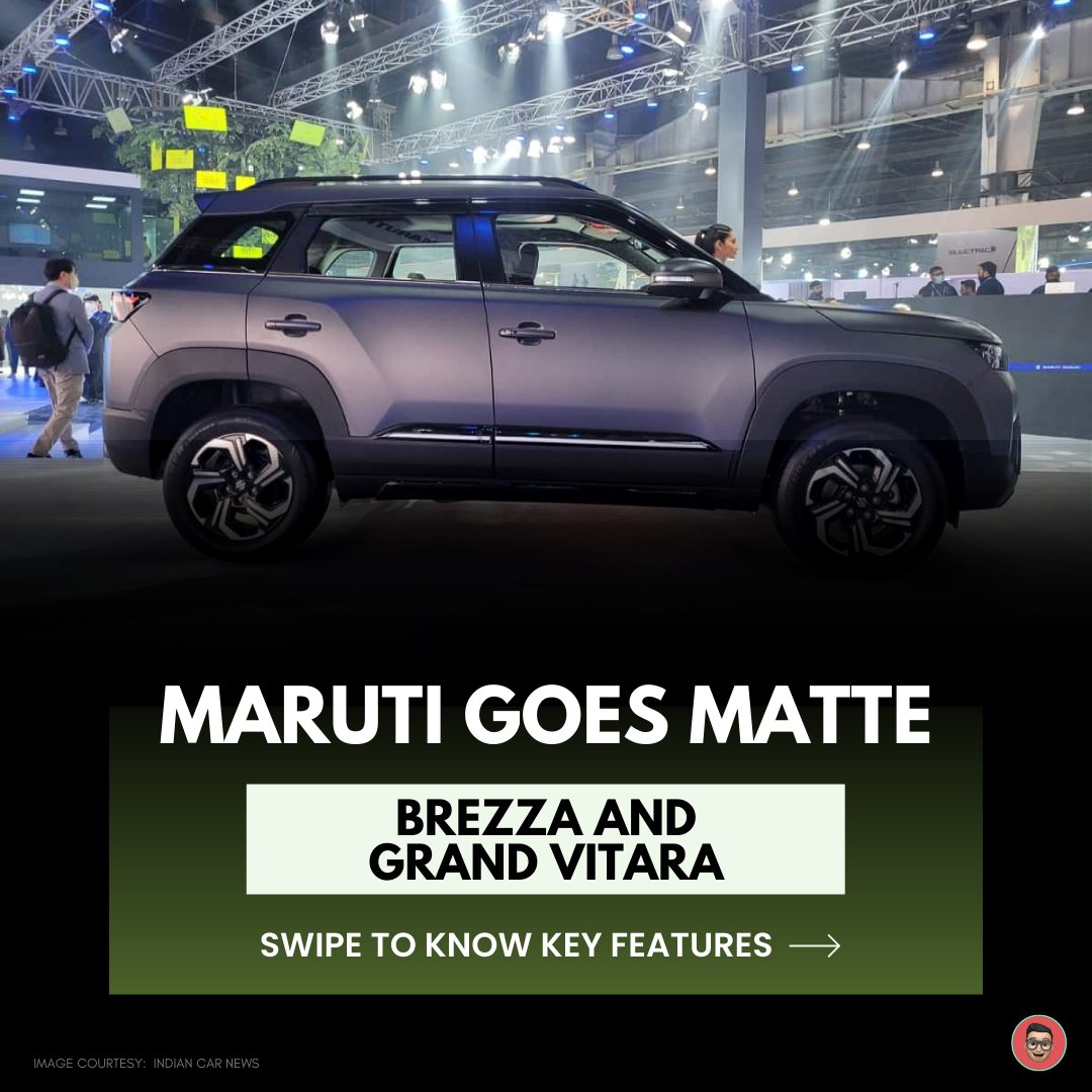 paisa13baapdega's tweet photo. Brezza and Grand Vitara go Matte Black. #Maruti just take my money 🥵
CNG Brezza debuts at #AUTOEXPO23 

#autoexpo #autoexpo2023 #autoexpoindia #upcoming #2023 #cars #grandvitara #black #matteblack #india #newbrezza #cngbrezza #maruticars #marutisuzuki #conceptcars #cng #cngcar https://t.co/qEK7SPcUzC