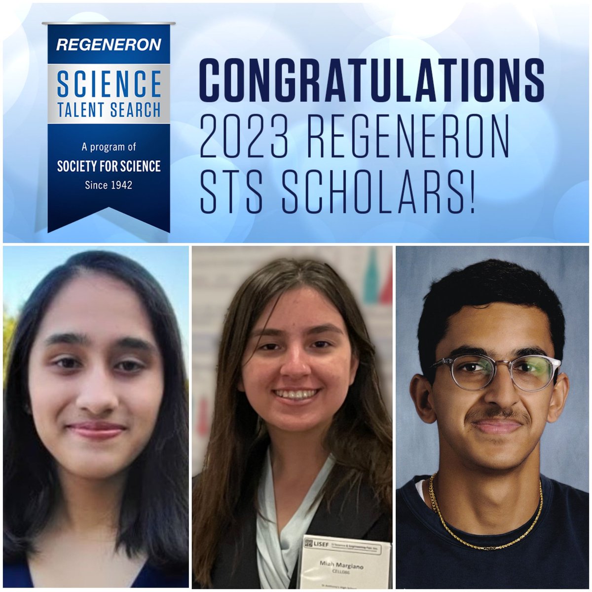 Congratulations to our iResearch Academy 2022-23 <a href="/Regeneron/">Regeneron</a> STS scholars (Miah Margiano &amp; Sameer Kini) and 2021 iResearch Institute participant (Shriya Bhat).
Kudos to all 2023 #STS Scholars!
#Scholarships
#ScienceResearch
#sciencefair
<a href="/StAnthonysHS/">St. Anthony's HS</a>
<a href="/ScarsdaleEdu/">Scarsdale Schools</a>
<a href="/EastPanthers1/">Plano East Senior High School Panthers</a>