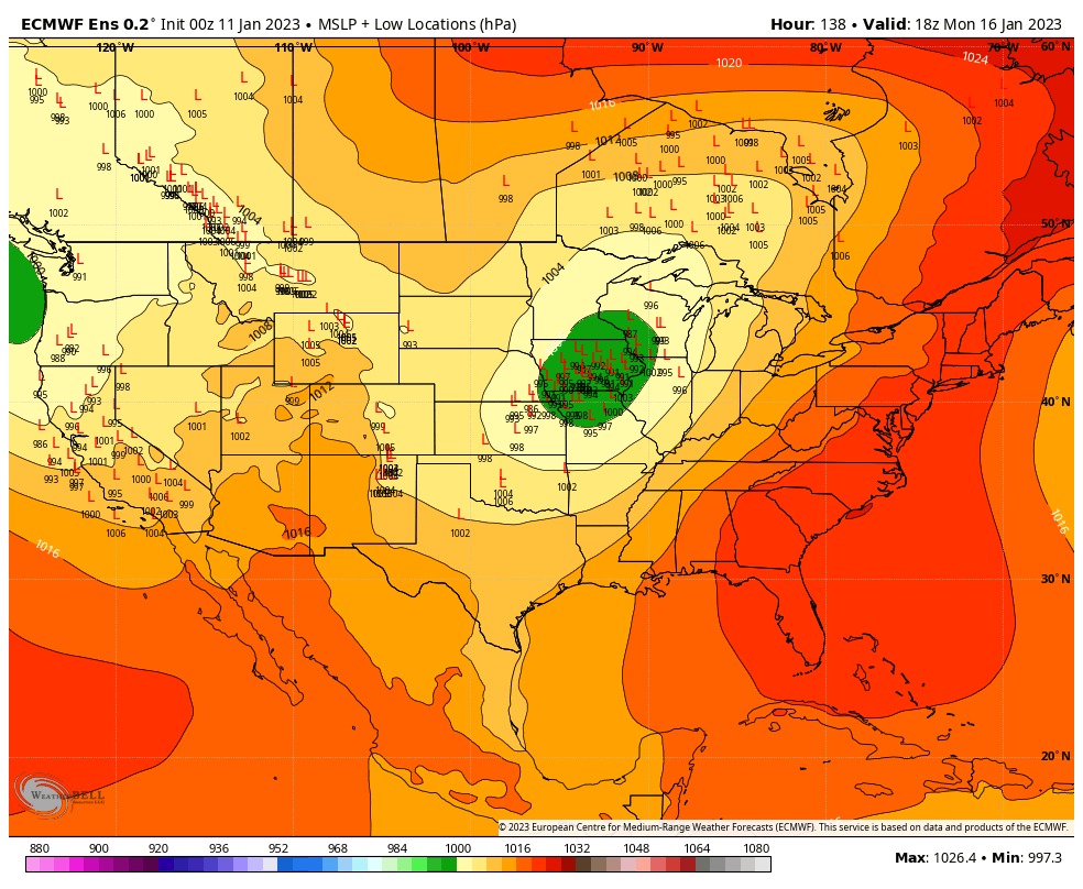 VBryan_wx's tweet photo. Modeled low pressure centers over the next 10 days show a rather active pattern ahead

The OH Valley/ Great Lakes should watch:
Thu 12th
Mon-Tue 16-17th
Thu-Fru 19-20th

While most locations see rain💧, the northern edge of these systems do hold a wintry risk❄️

#OHwx #ILwx #INwx https://t.co/vad5Fe0ylD