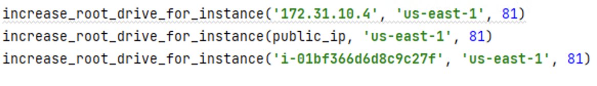 ScriptFreaks's tweet photo. Cloud Made Easy Module: We added support to our module for increasing an instance boot disk size with one line. You can run this code using the private/public IP or the instance id. 

#aws #boto3 #python #cloudmadeeasy https://t.co/zaaO9Sflb9
