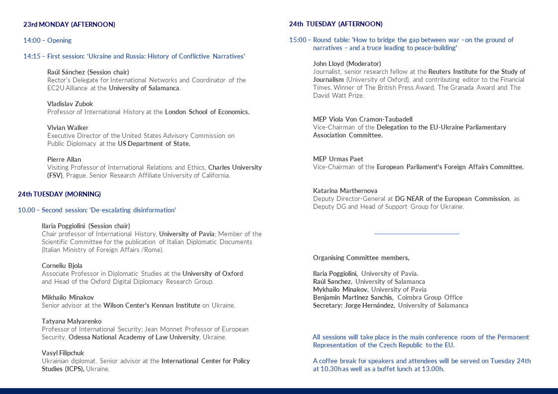 USAL_EC2U's tweet photo. EVENT 🇪🇺🇺🇦| On 23-24 JAN @CoimbraGroup @EC2U_Alliance @unipv and @usal organise in Brussels the conference: 𝐑𝐞𝐟𝐥𝐞𝐜𝐭𝐢𝐧𝐠 𝐨𝐧 𝐏𝐞𝐚𝐜𝐞 𝐢𝐧 𝐔𝐤𝐫𝐚𝐢𝐧𝐞 
You can attend on-site/on-line. Register now!

🏛️🇨🇿 Perm. Rep. to the EU 
🗓️23-24 JAN
➡️https://t.co/1icqO40v4d https://t.co/XdNUuKEMFR
