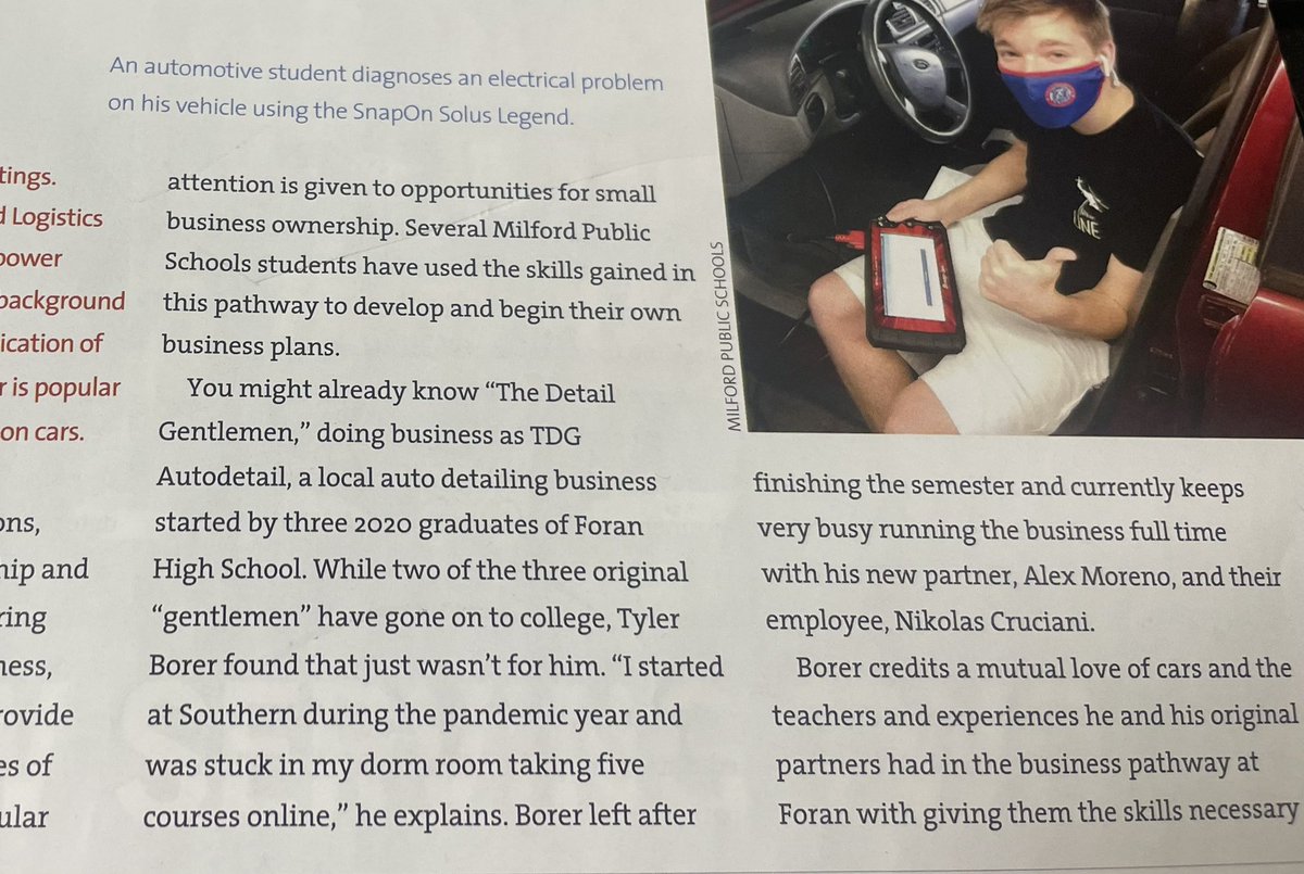 ManeStMirror's tweet image. A great feature story on career and technical education in our schools. So proud of these #Foran grads for opening their own business 🚗 perfect timing for our feature story unit!