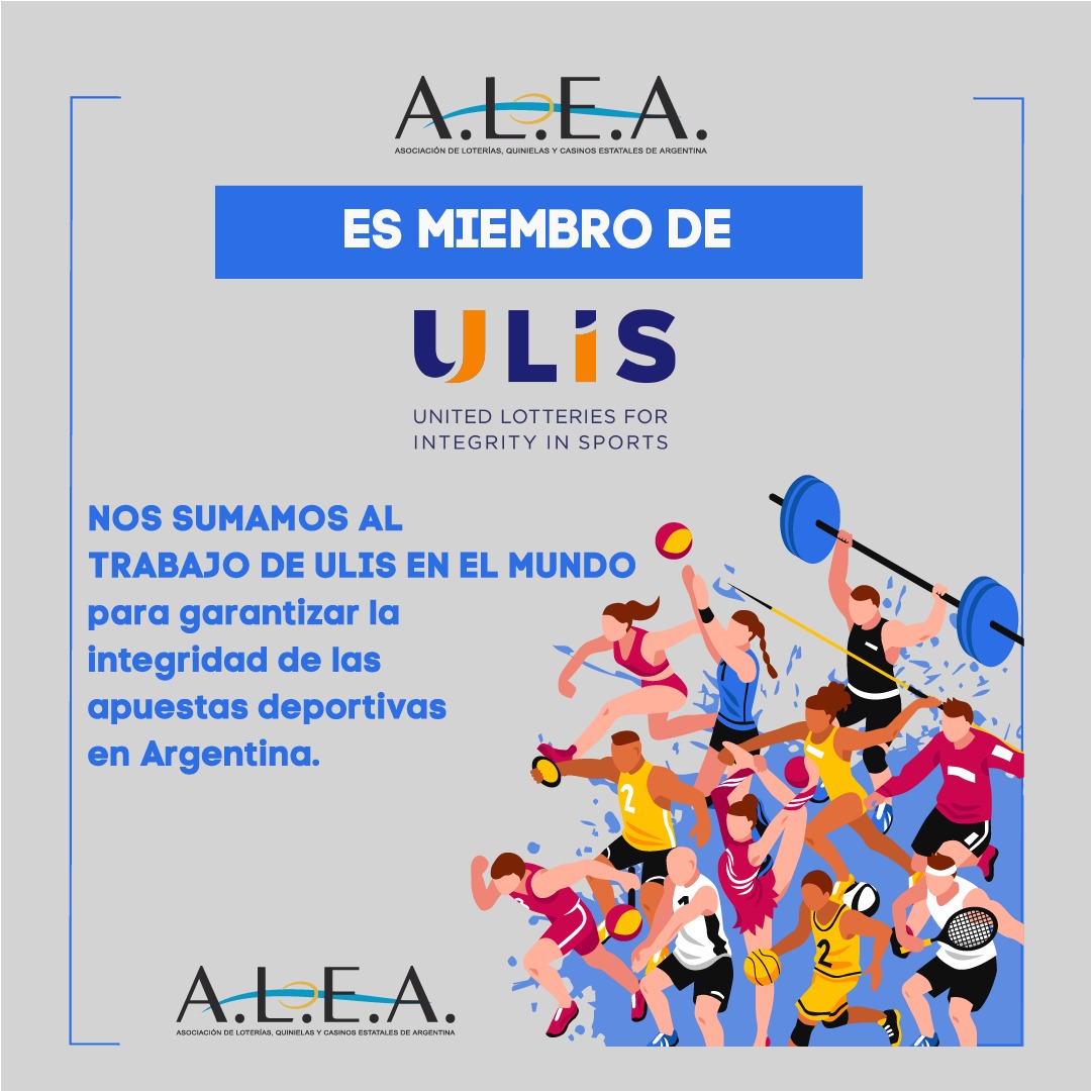 ALEA es Miembro de @ULIS_Sport United Lotteries for Integrity in Sports (ULIS), denominación actual de GLMS (@wla_org y @EuropeLotteries). Un gran avance para la integridad de las apuestas deportivas en Argentina. 📲 bit.ly/3X6ZjpZ