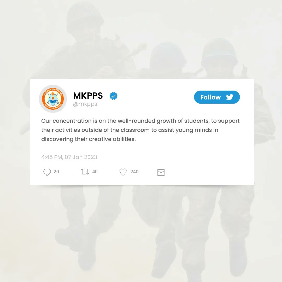 mkppsofficial's tweet photo. Your child’s development and creative growth is exactly what we work for! ✨
.
.
.
.
#mkpps #mkpawar #militaryschool  #motivation101 #schoolstudent #indianarmyforever #NCC #ndapreparation #studentsuccess #amravati #amravaticity #bestschool #nagpurcity #bestschools  #TweetOfTheDay https://t.co/LxymY2dLzJ