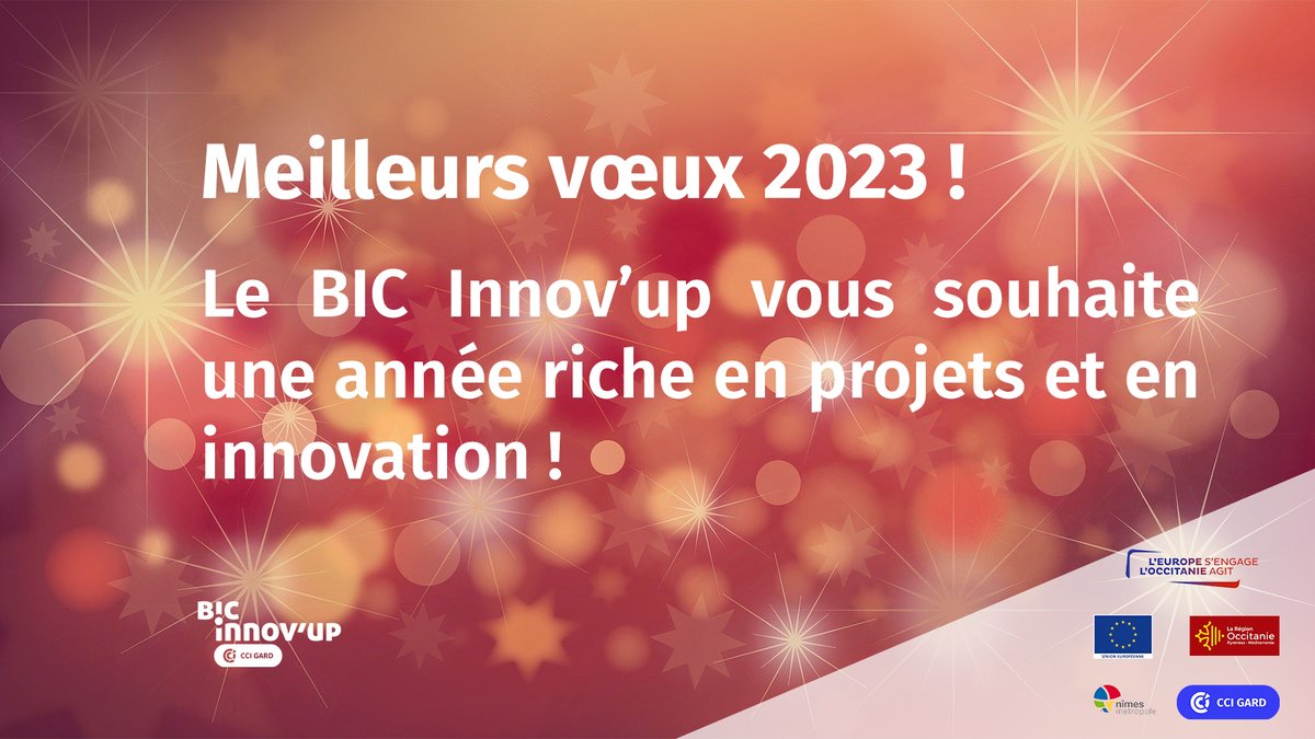 🎉Toute l’équipe du BIC Innov’up vous souhaite ses meilleurs vœux de réussite pour l’année 2023 ! 

Nous vous souhaitons une année riche en projets et en innovation 🚀 

Restez connectés ! De nouveaux évènements arrivent !