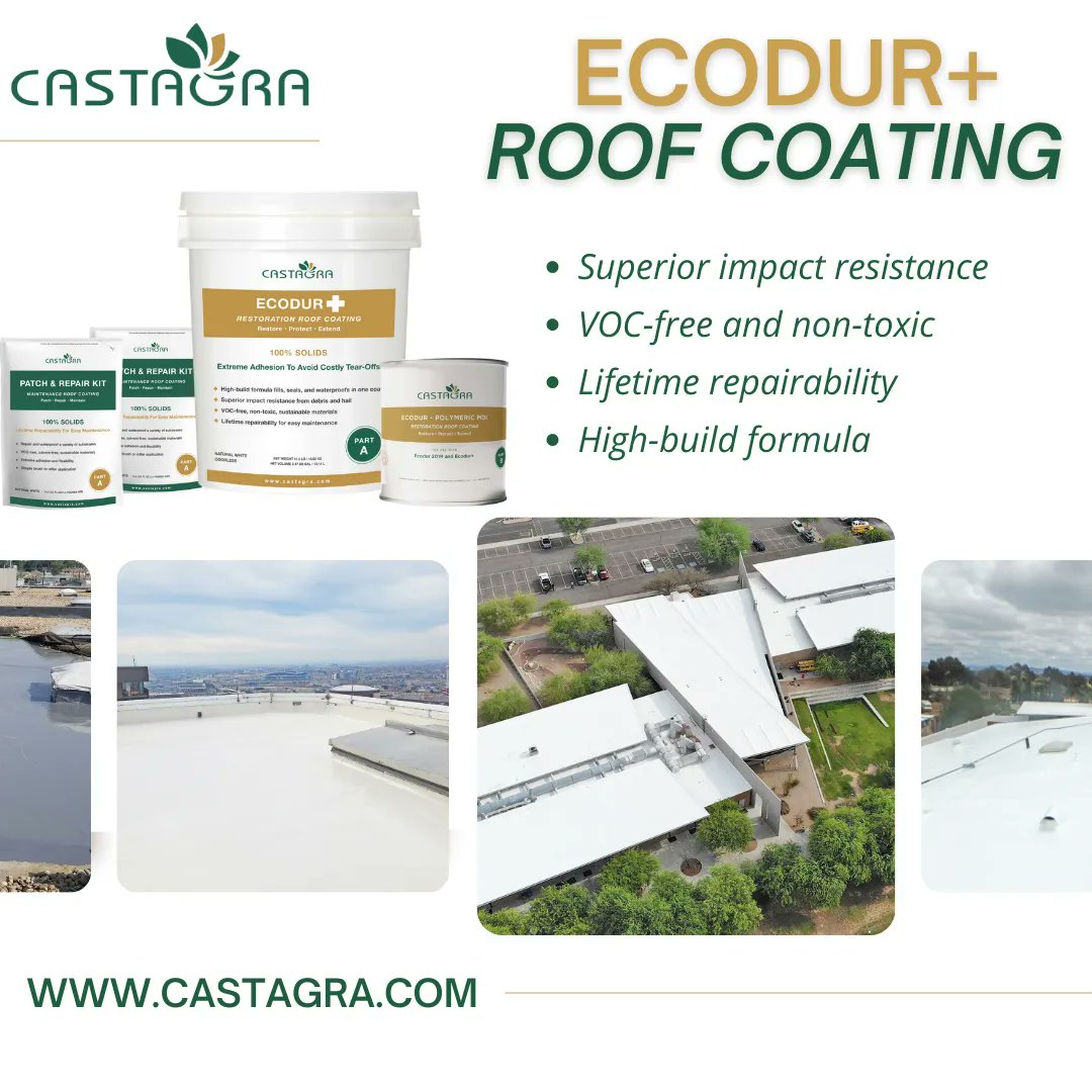 castagra's tweet photo. 🔸High-build formula
🔸Lifetime repairability
🔸Superior traffic, abrasion, and impact resistance
🔸VOC-free and sustainable
Learn more about Castagra's Ecodur+ Roof Coating at https://t.co/fVrWHBDFhY
#roofing #roofers #roofcoating #commercialroofer #roofer #roofin… https://t.co/XDJNZwsMfv