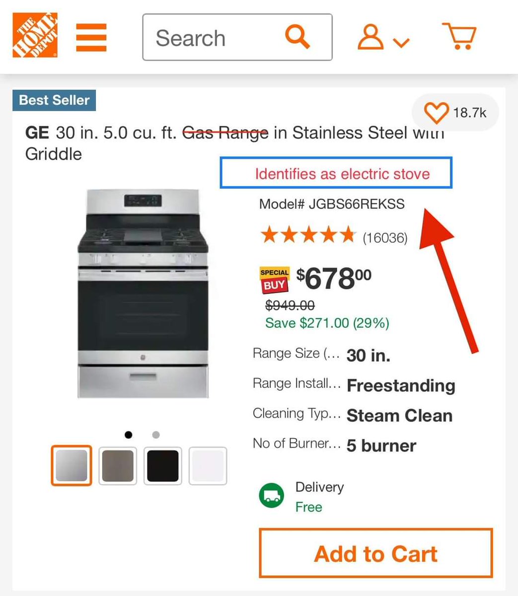 Brentrpepperguy's tweet photo. @HughBramlett Home Depot is 1 step ahead of the gas stove ban. 😆 https://t.co/VqO2krkksd