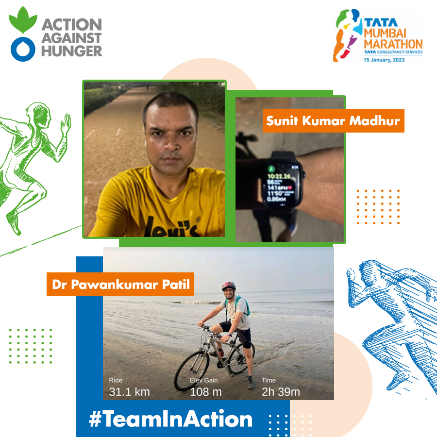 AAH_India's tweet photo. The #TataMumbaiMarathon2023 is just around the corner, and two of our employees, Sunit Kumar Madhur &amp; @PatilPawankumarare gearing for the D-Day in support of #ActionAgainstHunger mission and vision. https://t.co/t5lIjCUxn2