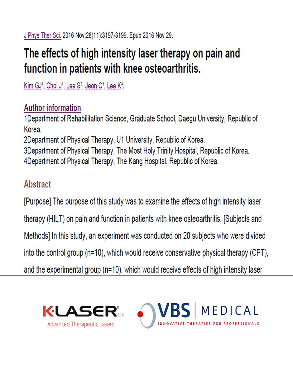 laser_uk's tweet photo. High intensity laser therapy is considered an effective non-surgical intervention for reducing pain in patients with knee osteoarthritis and helping them to perform daily activities.
#laser #therapy #highintensity #osteoarthritis #knee #painreduction
https://t.co/vqwFmCYsK1 https://t.co/hT9aXAVqTp