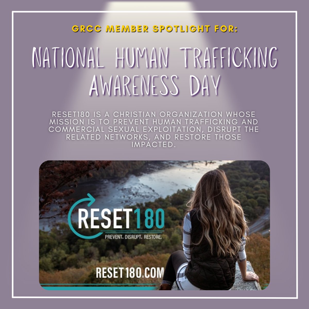 RestonChamber's tweet photo. In recognition of National Human Trafficking Awareness Day, we're spotlighting one of our #GRCCmembers @Reset18O. #reset180 #nationalhumantraffickingday2023 #wearblue #wearblueday #raiseawareness https://t.co/xkpVz0ORE3