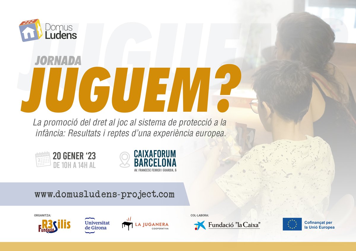 PlatEducativa's tweet photo. ✏️Apunta't a la Jornada “Juguem?” en l'àmbit del dret al joc dels nens i nenes que viuen en institucions residencials, que organitza la Fundació Resilis. 

📍Serà el divendres 20 de gener, de 10h a 14h al CaixaForum Barcelona. 

➡️Inscripcions: https://t.co/7sFRzkmMoz https://t.co/AoKpA9wbWO