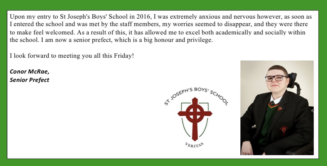 StJosephsPLT's tweet photo. 🟢| Senior Prefect, Conor McRae, on his experience of St Joseph’s Boys’ School ahead of Open Day 2023. 

@StJosephsDerry https://t.co/HifUTZbTU7