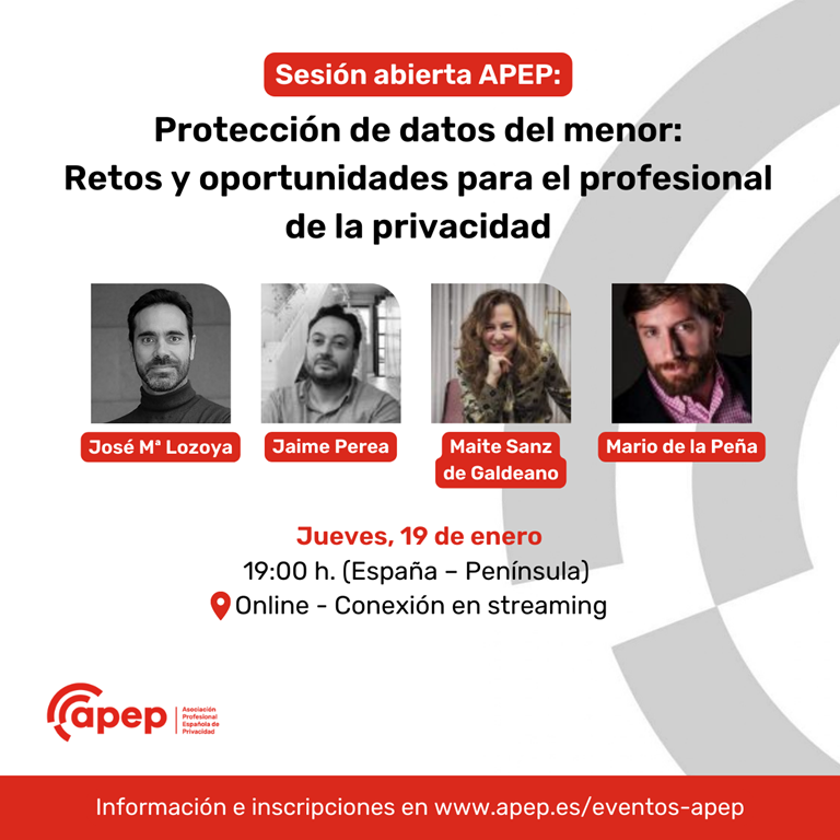Auratech_Legal's tweet photo. El próximo jueves 19 de enero, a las 19h, nuestro compañero @mariodelapenya participará en la sesión abierta en streaming organizada por la Asociación Profesional Española de Privacidad (APEP).
¡Te esperamos! 
Inscripción: https://t.co/Ylb4cZJ5x3 https://t.co/FaOBOkFElI
