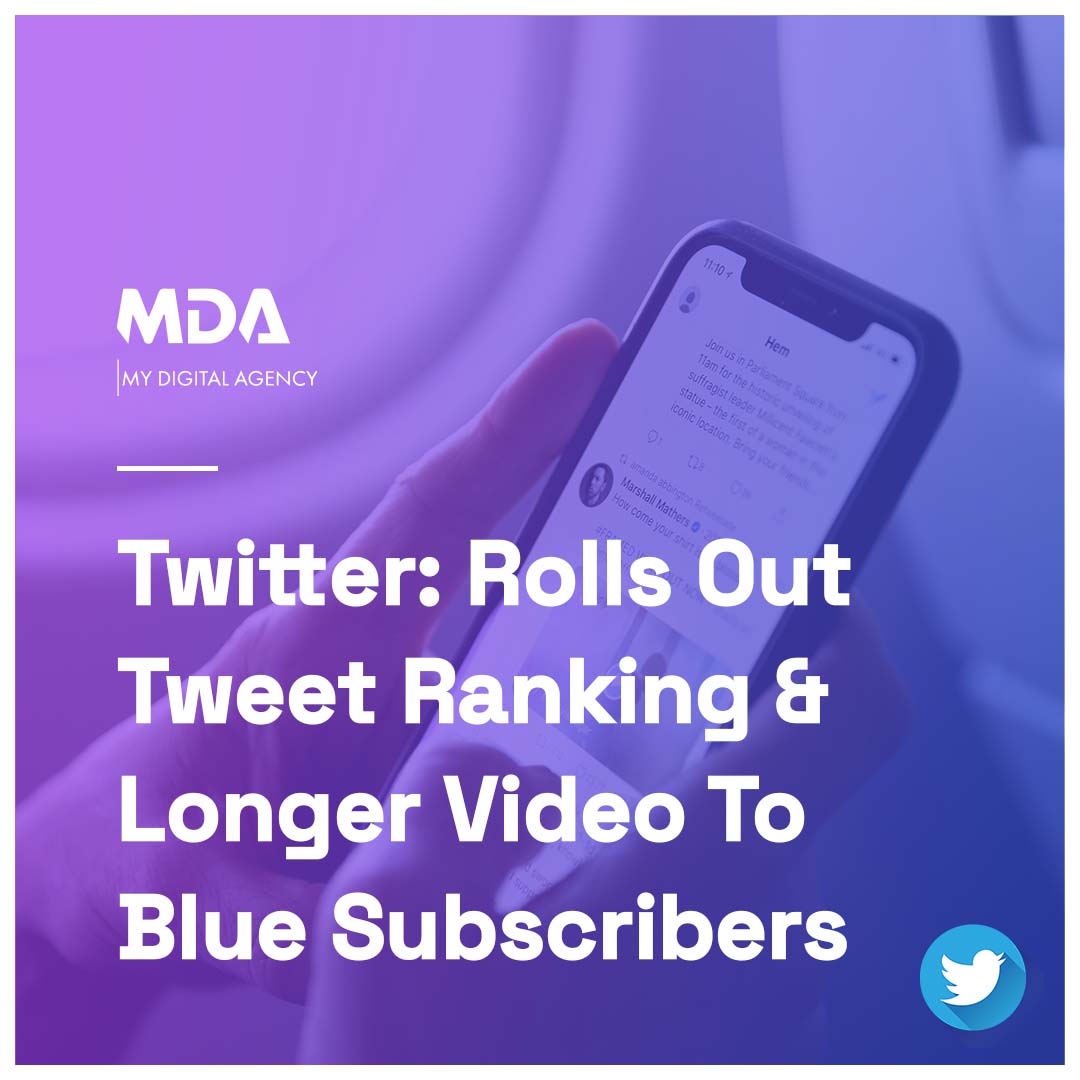 Twitter rolls out two new features priority tweet ranking and long video upload for its blue subscribers.

#mydigitalagency #twitter #twittertakeover #twitterupdate #newfeatures