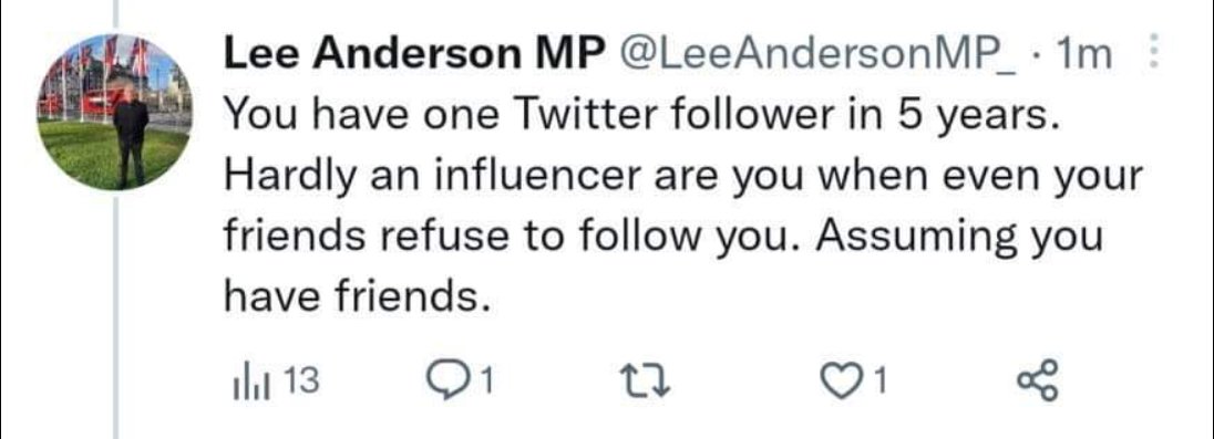 @LeeAndersonMP_ being mean to me has amassed me (one of his constituents) a small following 🤣🤣