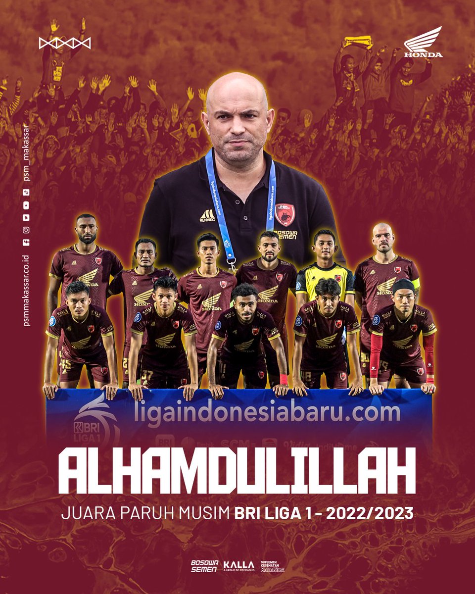 Terima kasih atas dukungan ta' yang luar biasa di putaran pertama sehingga kita bisa meraih pencapaian ini.

Semoga di putaran kedua nanti Pasukan Ramang bisa semakin kuat, konsisten dan keluar sebagai juara.

#EwakoPSM #BRILiga1