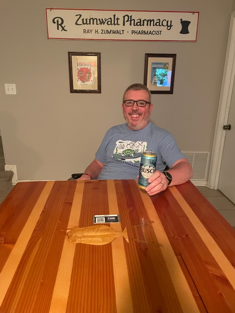 BierStation's tweet photo. Love seeing our tables in their "forever homes." Jeff &amp; Ivy always sat at Table 9 and were thrilled to win it in our raffle. Also, keep an eye out for preorder glassware pickup next week and a "garage sale" of final Station stuff later this month. Happy New Year! https://t.co/ciLUZal3TK