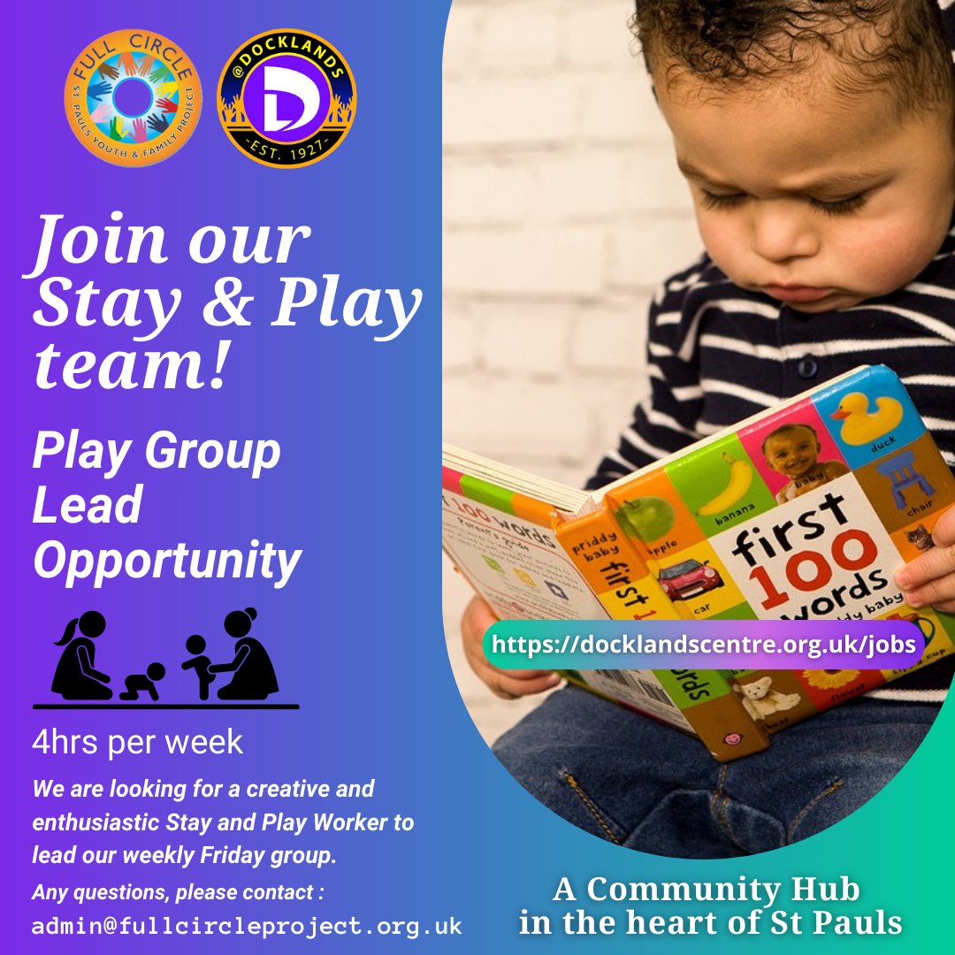 👶🏿 Join our Stay & Play team! We are looking for a creative and enthusiastic Stay and Play Worker to lead our weekly Friday group. ➡️ Learn more & apply: docklandscentre.org.uk/play-group-lead #BristolJobs