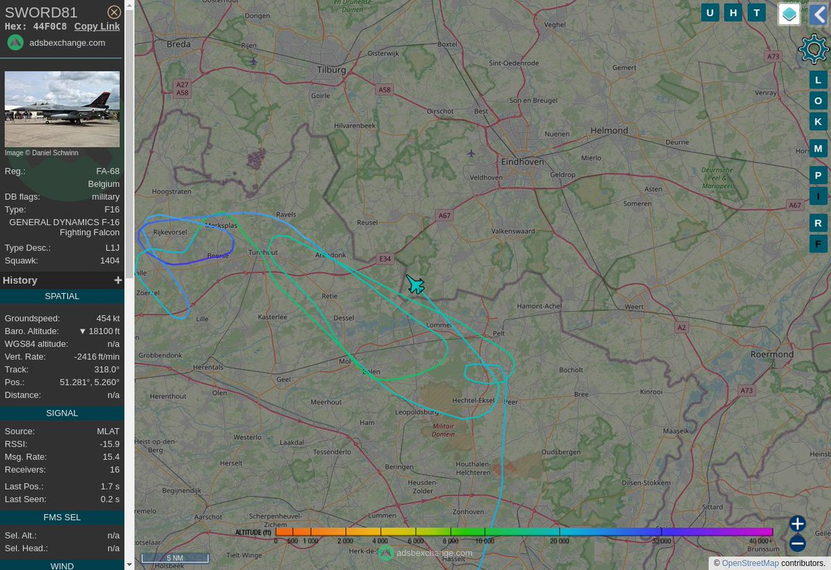 Radar_Assistant's tweet image. MULTI ADSBX CIRCLING ALERT : At time Wed Jan 11 13:21:12 2023 #SWORD81  was likely to be circling at FL234 7nm from BUN Bruno_VOR-DME_BE
 near Visbeekvallei, Snaersdijk, Lille, Turnhout, Antwer #AvGeek #ADSB globe.adsbexchange.com/?icao=44F0C8&amp;amp;z…
