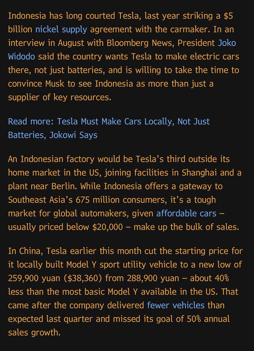 garyblack00's tweet image. $TSLA nears preliminary deal to build EV plant in Indonesia with capacity up to 1M EVs - Bloomberg citing unnamed sources.