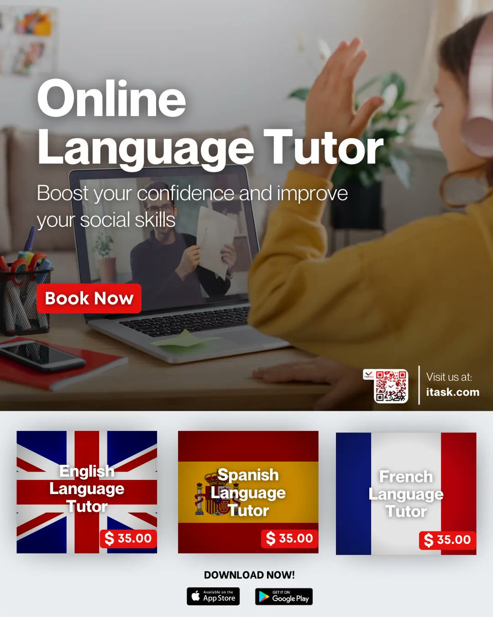 iTaskAppCanada's tweet image. Learning a new language can help boost confidence, improve performance, and build essential learning skills for your child’s academic success. 

#iTaskApp #iTaskServices #iTasker #iTaskAppCanada  #banff #vancouver #toronto #ontario #ontariocanada #OnlineTutor #OnlineLanguageTutor