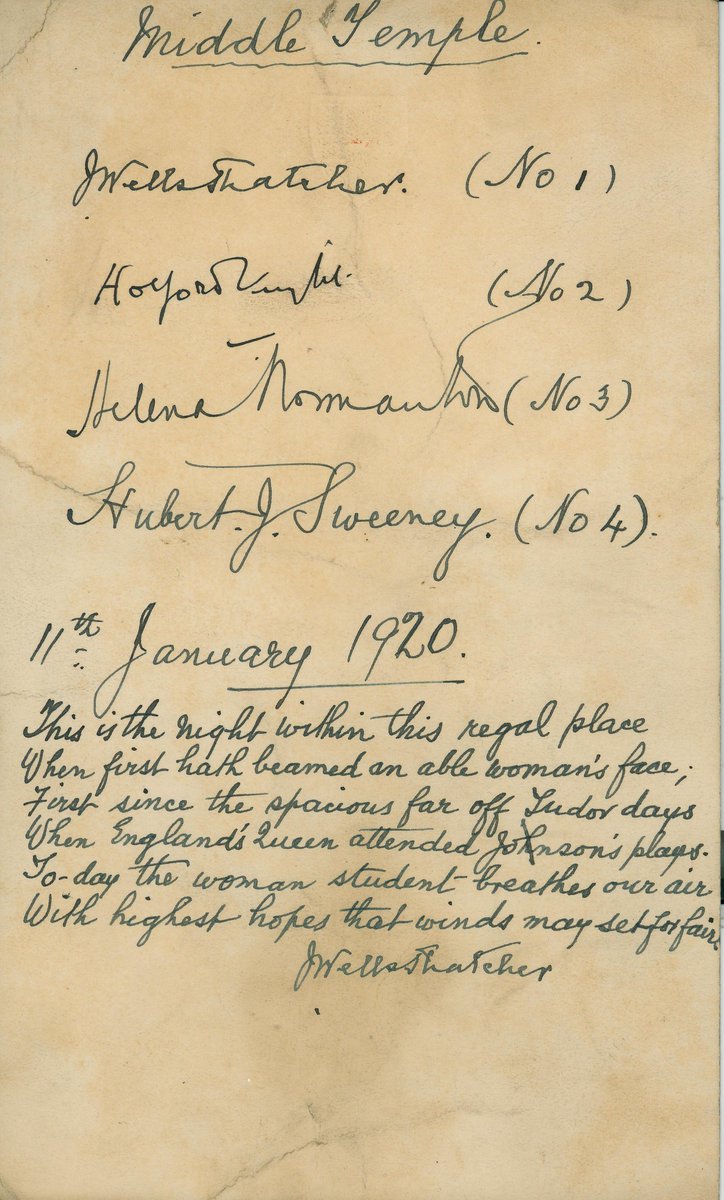 #OnThisDay in 1920, Helena Normanton had her first dinner at Middle Temple. On the menu — pea soup, roast mutton, vegetable curry, plum pudding and cheese. 

Read a poem about how she was the first woman to dine there since Queen Elizabeth!