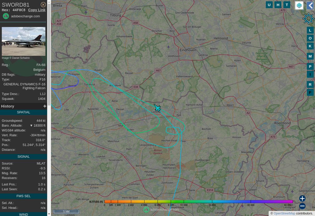 Radar_Assistant's tweet image. MULTI ADSBX VERTICAL MANOEUVRING ALERT : At time Wed Jan 11 13:21:12 2023 #SWORD81  was  manoeuvering vertically (altchange=7000ft, altdeltas=27800ft), 7nm from BUN Bruno_VOR-DME_BE
 near Visbeekvallei, Snaersdijk, Lille, Turnhout, Antwer #AvGeek #ADSB globe.adsbexchange.com/?icao=44F0C8&amp;amp;z…