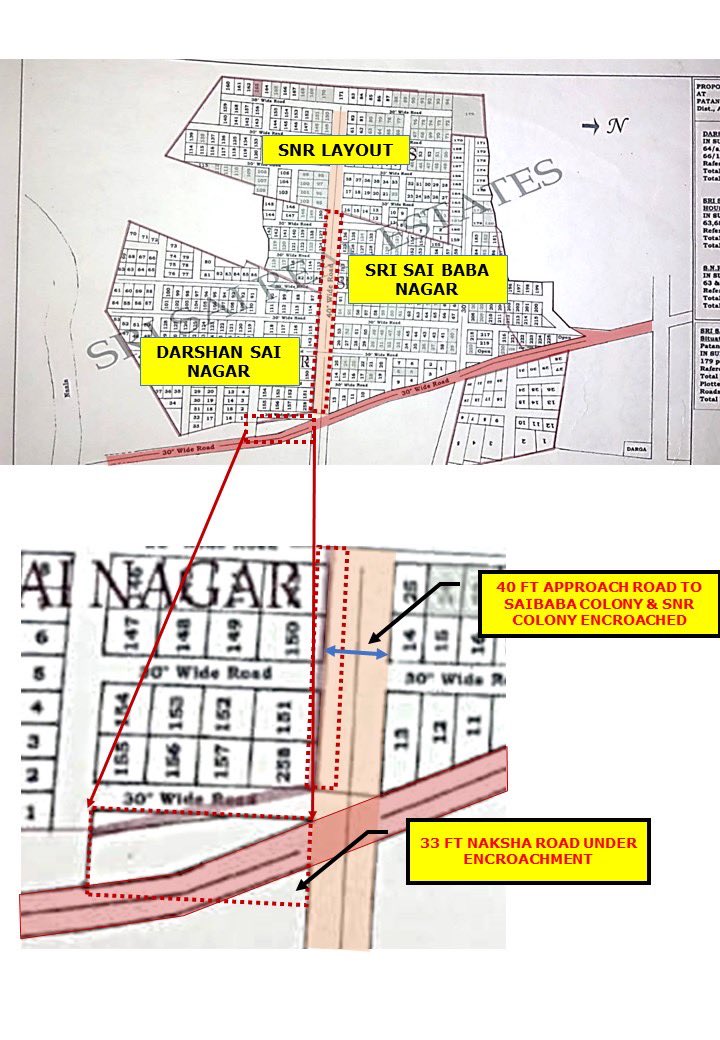 Satishbuddy1702's tweet photo. @KTRTRS @KTRoffice @Collector_SRD @jc_srd @spsangareddy @Director_EVDM SNR layout, Saibaba Layout under Pocharam Panchyat, Patancheru facing serious illegal land encroachment issue. 33 ft Main NAKSHA Road under occupation &amp; illegal constr is going on.(1/2) https://t.co/4QyFAaSkl3