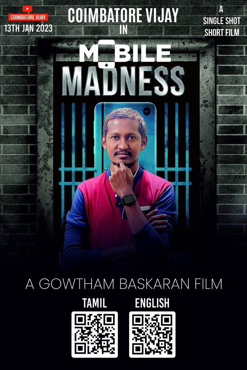 vijaygowth's tweet photo. A Single Shot Short Film Tamil and English 

 | Mobile Paithiyam - Tamil  |
 | Mobile Madness - English |

From 13th Jan 2023 @ CoimbatoreVijay Youtube Channel 

#mobilepaithiyam #mobilemadness #agowthambaskaranfilm #CoimbatoreVijay #twins #twinbrothers 

Thanks Vijay https://t.co/06Z5dxWMpC