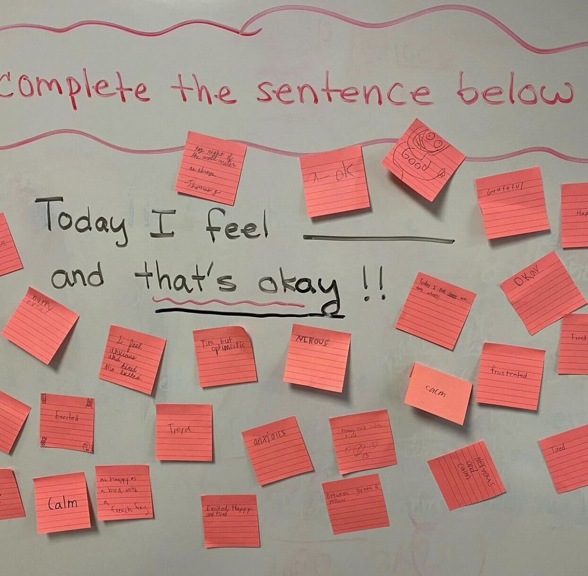 teacher2teacher's tweet photo. Today I feel _____ and that's okay!
Here's why educator @SELebrateYOU loves sharing this prompt with Ss:
"Low prep. High impact. Students write their names on the back which allows me to privately check in on them as needed."
https://t.co/ji178W8hHH #SEL https://t.co/bxrrqVyuhf