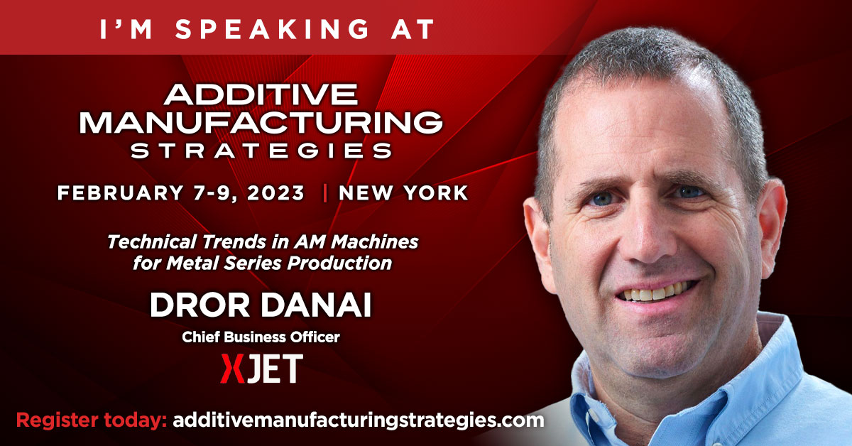 XJet_3d's tweet photo. How does XJet's powderless #MaterialJetting technology empower the next generation of metal AM, and enable easy-to-operate 3-step solutions?
Dror Danai will share the answer at the upcoming Additive Manufacturing Strategies. See you there!
#AdditiveManufacturing #3Dprinting https://t.co/X7NZaKUyWC