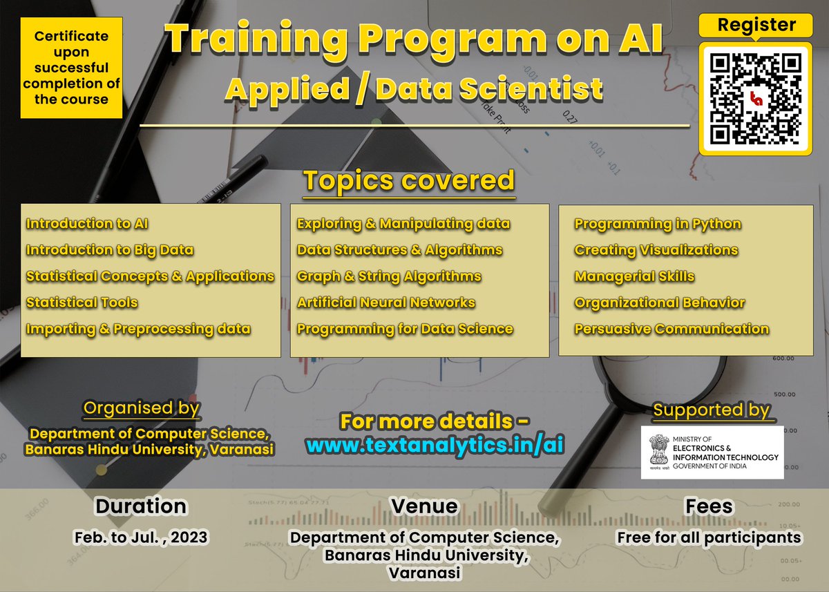 #BanarasHinduUniversity is starting a six-month Certification Program on #ArtificialIntelligence from February 1, 2023. Conducted by Department of Computer Science, the program is specifically designed &amp; focused on training university students &amp; reskilling working professionals.