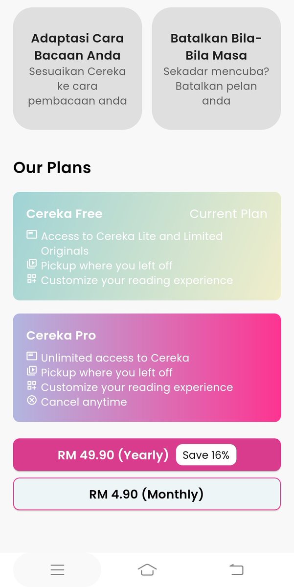 MuhammadFatrim's tweet image. Korang dah langgan CEREKA ke? Bila si Ayim pemalas belek buku fizikal sendiri masa menulis. Apps macam ni la senang, boleh adjust tulisan dan jarak lagi. RM 4.90 je sebulan korang boleh baca banyak novel @BukuFixi BIBLIO &amp;amp; sebagainya. Berbaloi-baloi gaissss! 🤩

#Cereka #Prekuel