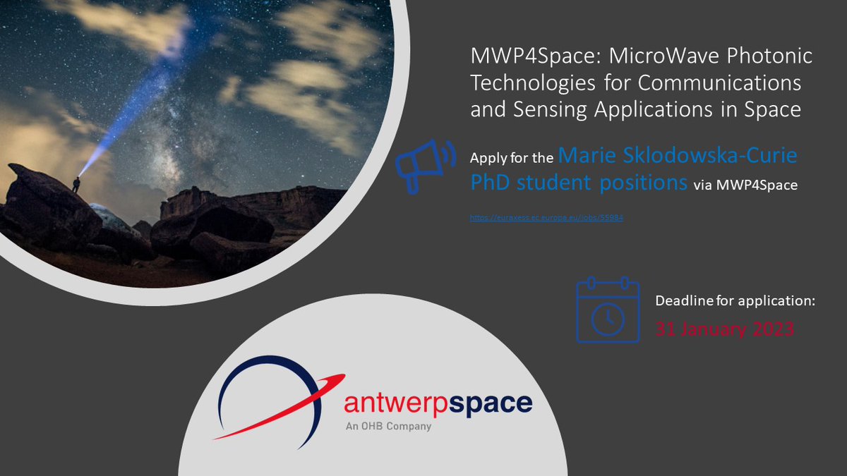 Antwerp Space (@antwerpspace) on Twitter photo If you are a (future) #PIC/#IMWP specialist that want to make his/her PhD and explore the Space technology domain, then please apply before 31/01/2023 !
lnkd.in/ejR63TV9
We would be happy to welcome you here at <a href="/AntwerpSpace/">Antwerp Space</a> ! If you are a (future) #PIC/#IMWP specialist that want to make his/her PhD and explore the Space technology domain, then please apply before 31/01/2023 !
lnkd.in/ejR63TV9
We would be happy to welcome you here at <a href="/AntwerpSpace/">Antwerp Space</a> !