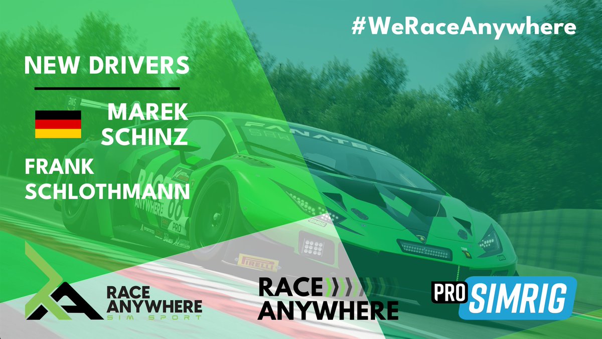 We are happy to announce that 
<a href="/Marek_Schinz/">Marek Schinz</a>
 and Frank Schlothmann are joining the Race Anywhere Simsport team!🔥

We are looking forward to see what the future brings for both of you!😤

#acc
#iracing
#esports
#weraceanywhere