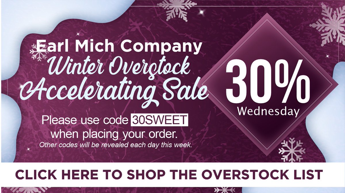 Oooohhhhhh look at that! 30% OFF Overstock today! 
CLICK HERE: earlmich.com to go to our site and check out the lists.