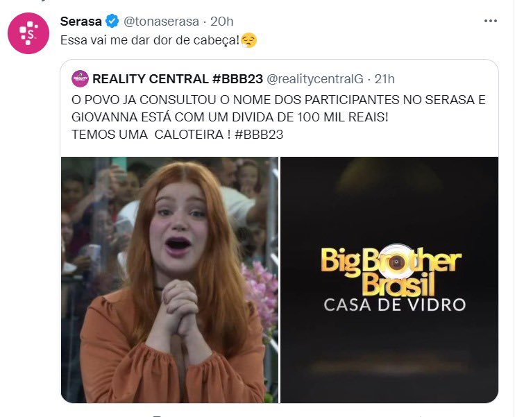 _casal14's tweet photo. Agora dá pra entender o desepero da Giovanna pra entrar na casa.
Devo, não nego. Pago quando entrar no BBB kkkkk #bbb #bbb23 #bigbrother #bigbrotherbrasil #GiovannaLeao #casadevidro https://t.co/A86rFQEikd